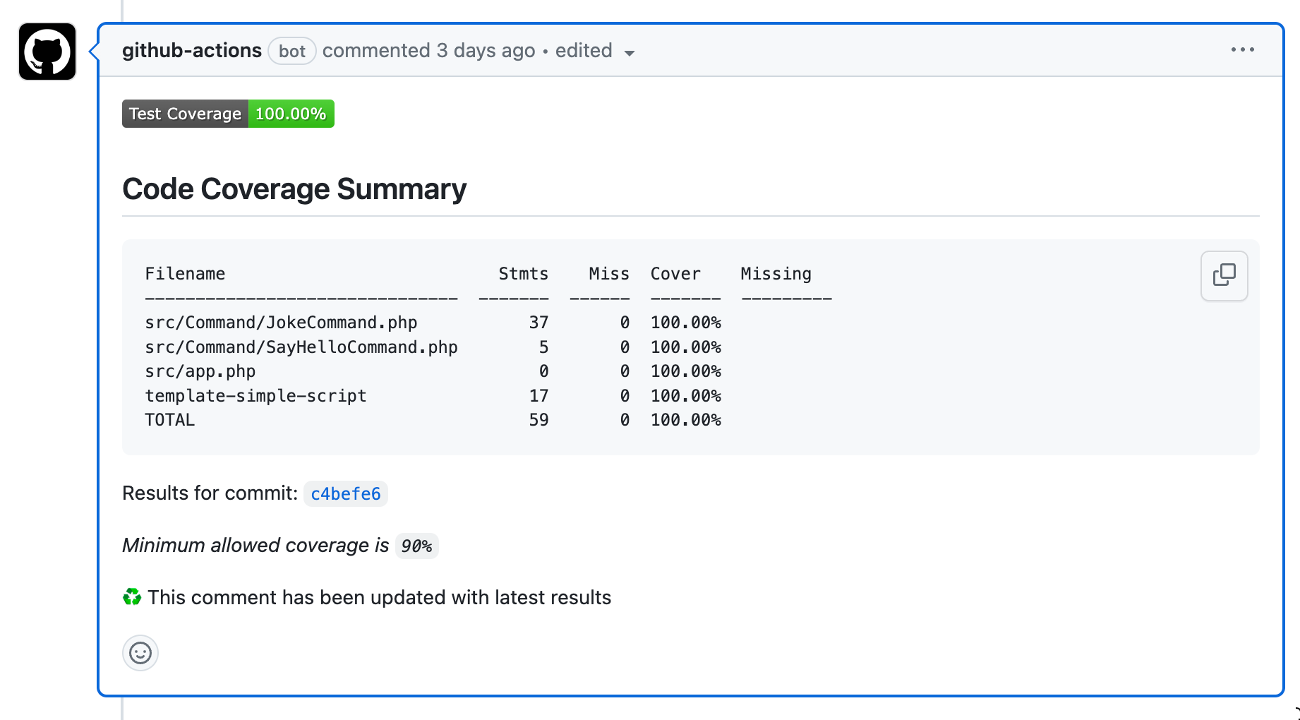 Code Coverage in PR Comment